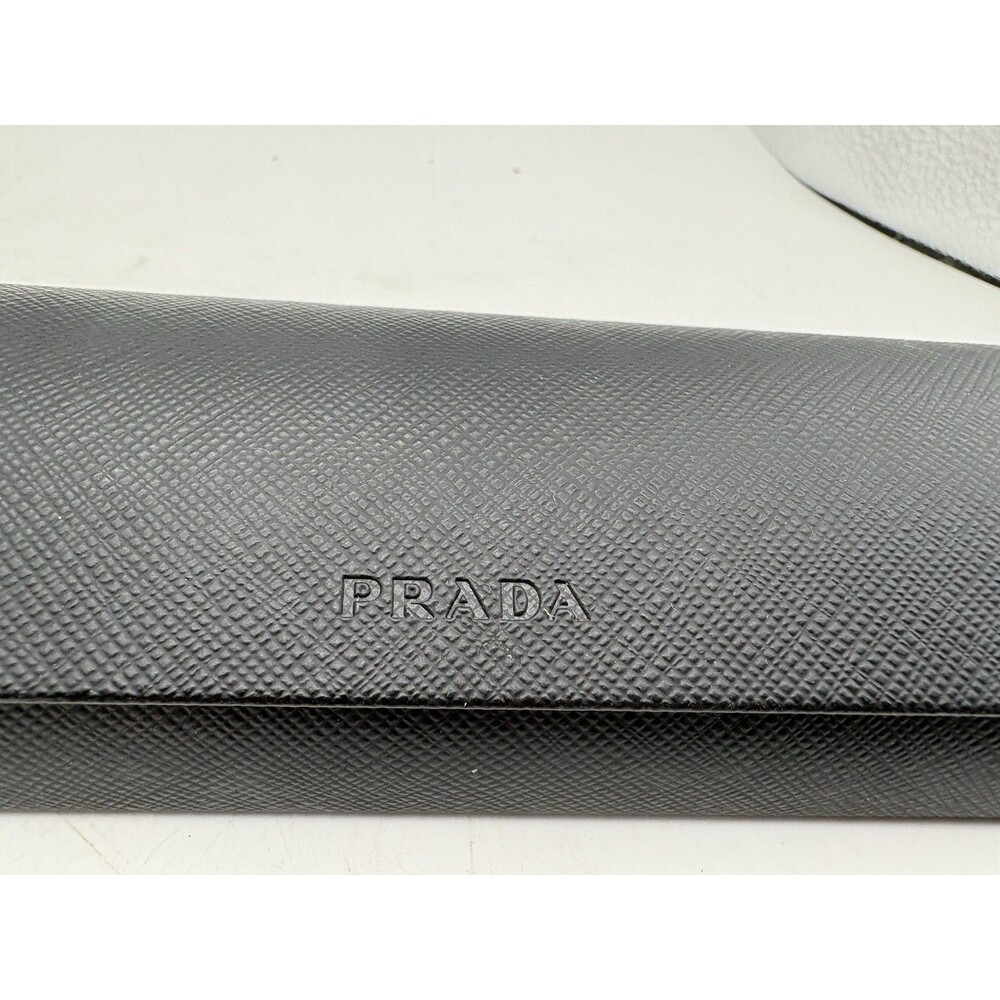 Prada Eyeglass Case Black Hard Shell Textured Logo Clamshell